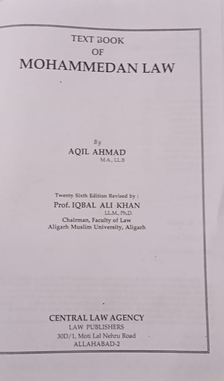 Mohammedan  Law  by prof IQBAL   ALI KHAN
